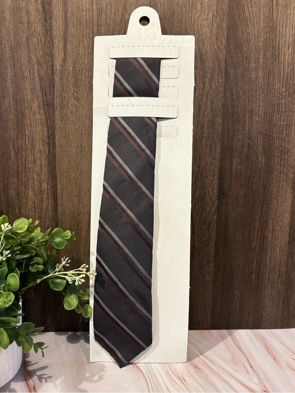 Men's Black Tie with Brown and Gray Diagonal Stripes